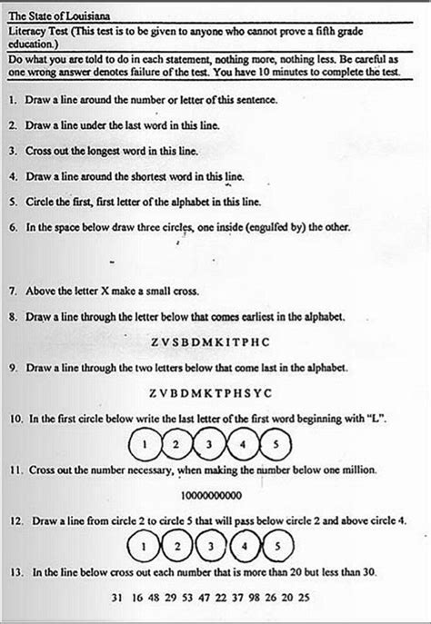 literracy test hard to pass year|louisiana impossible literacy test.